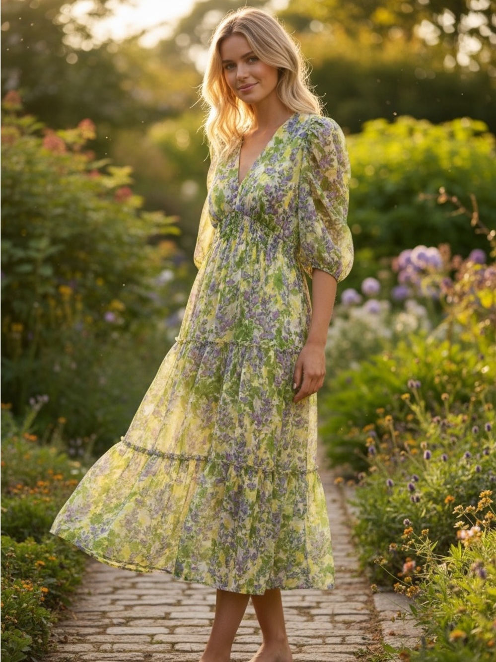 TAYLOR Anthropologie Women's Yellow Floral Print Chiffon Midi Dress | Size 6